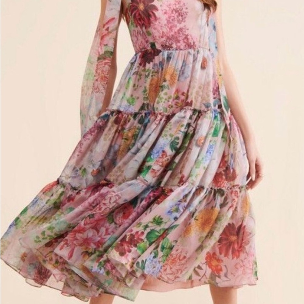 Anthropologie Pastel Floral Tiered Midi Dress